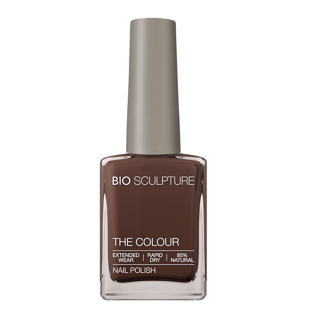 Courtney Nail Polish – Bio Sculpture Produktflasche; Farbton ein sattes, klassisches Schokoladenbraun