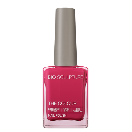 Paradise Pink Nail Polish – Bio Sculpture Produktflasche; Farbton ein tiefes, sattes Karmesinrot