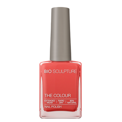 Spring Splash Nail Polish – Bio Sculpture Produktflasche; Farbton ein leuchtender, saftiger Korallton mit warmen Orangenuancen