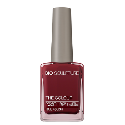 Valentina Nail Polish – Bio Sculpture Produktflasche; Farbton ein sattes, tiefes Kastanienbraun mit warmem Rotbraunton